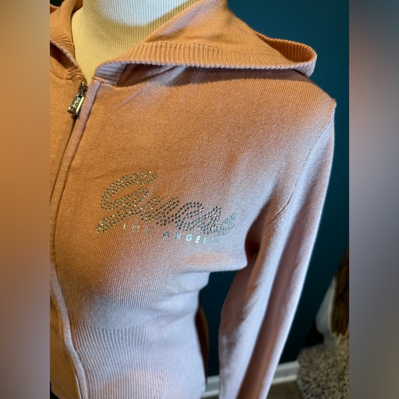 NWT! Guess Bling Sequin Francer Full Zip Sweater Hoodie Pink - Picture 8 of 15